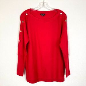 Jones New York Sweater Women's Size S Red Soft Pullover Boat Neck Gold Buttons